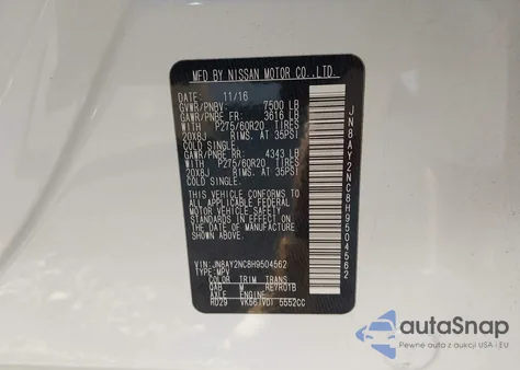 2017 Nissan Armada Sl из США, поврежденный, VIN JN8AY2NC8H9504562